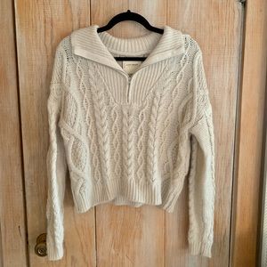 Cream Cable Knit Quarter Zip Sweater